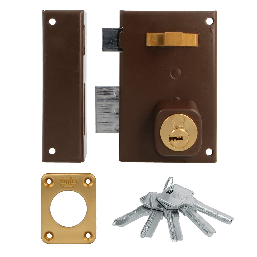Amig - Überfüllschloss links mit Hebel, Zunge und Griff für Holztüren Mod. 75 | 72 x 112 mm | Sicher