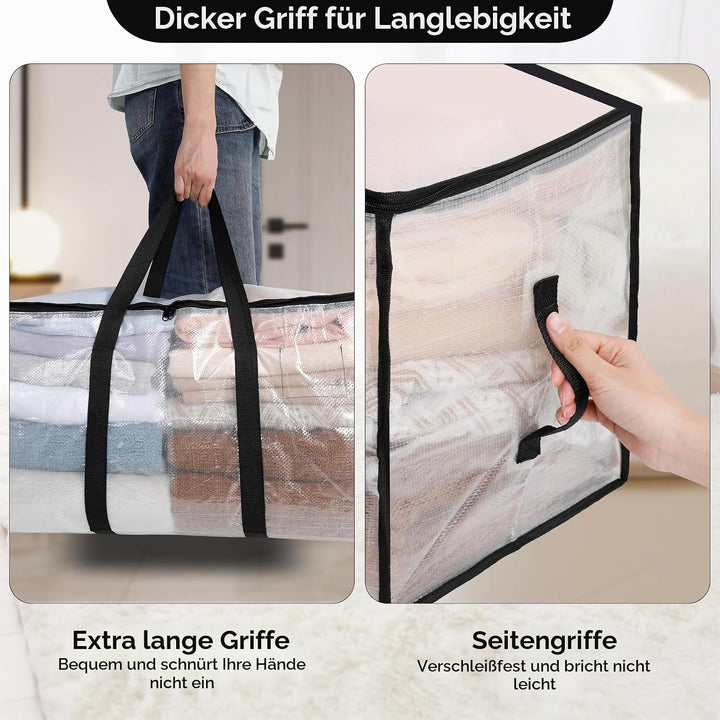 Cozary Aufbewahrungstasche mit Deckel 4 Stück 94L Grosse, Transparente Umzugskartons Gross mit Reiss