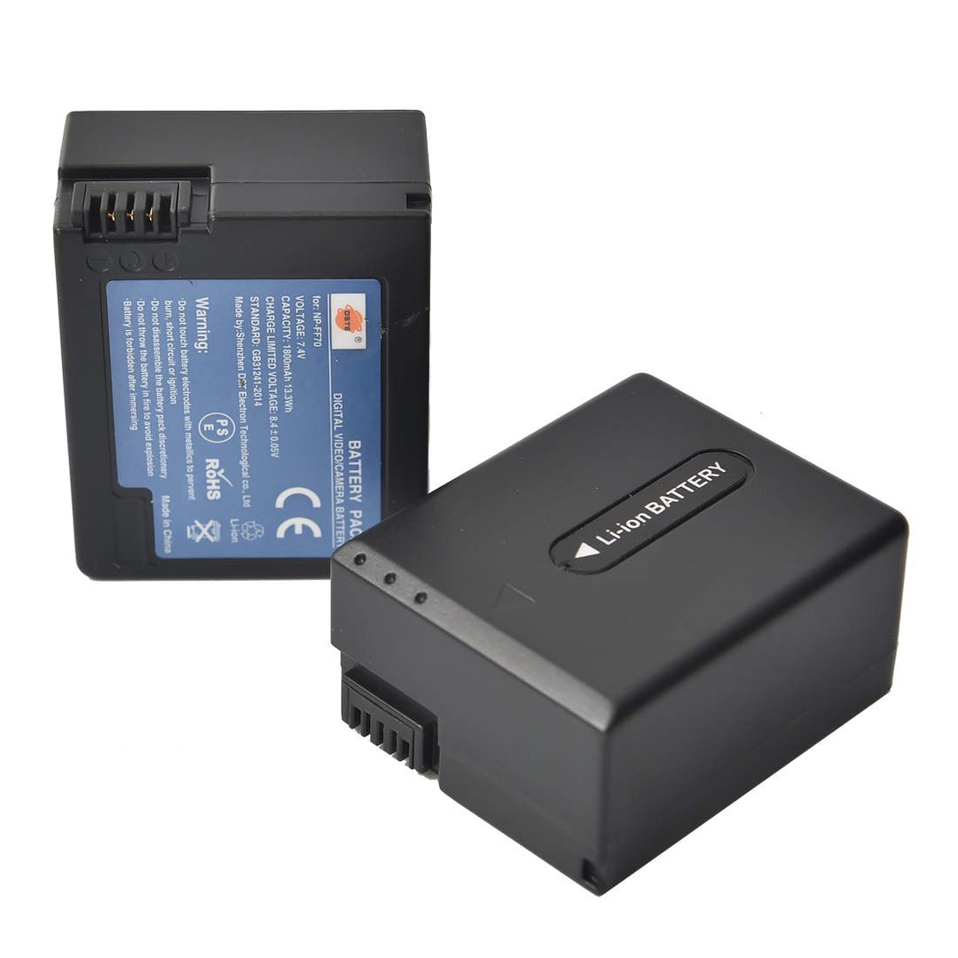 DSTE 2-Stück Ersatzakku Set NP-FF70 Batterie kompatibel mit Sony DCR-IP200K DCR-IP210E DCR-IP220 DCR