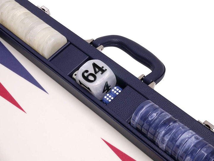 Wycliffe Brothers 53,3 cm Turnier Backgammon-Set - blauer Koffer mit Vanillefeld - Masters Edition