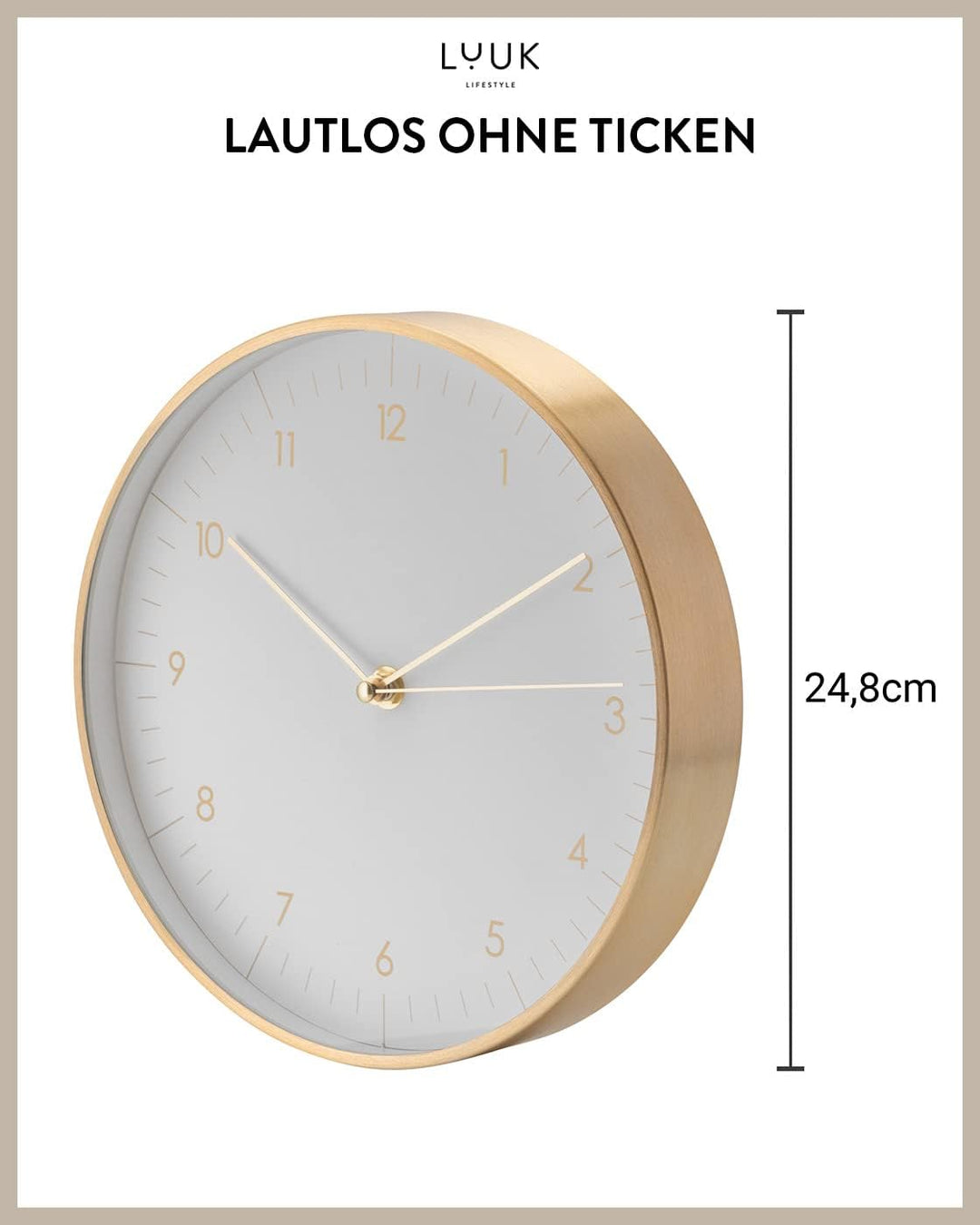 LUUK LIFESTYLE Minimalistische Quarz Wanduhr ohne Ticken, skandinavisches Design, Geschenk zum Einzu