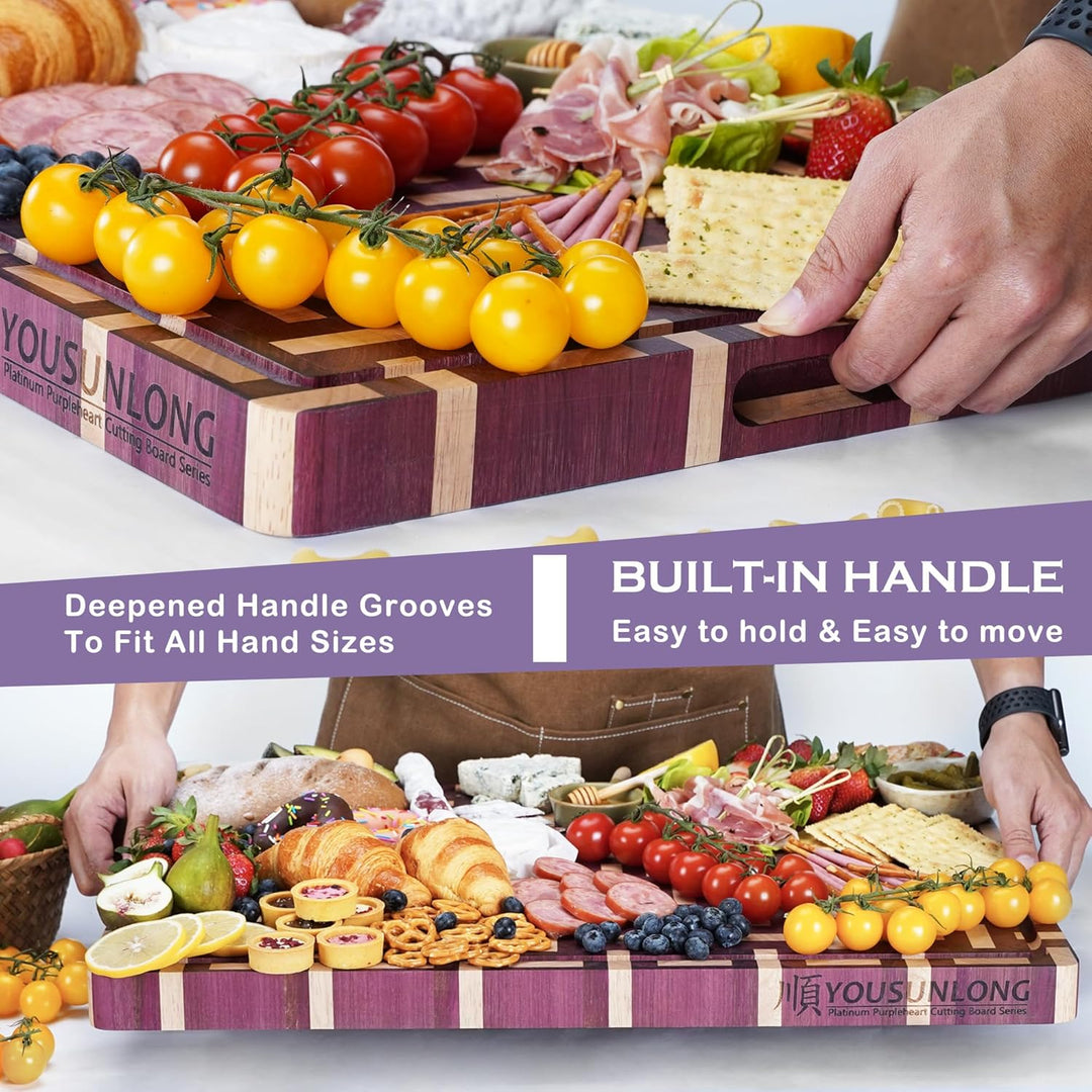 YOUSUNLONG Extragrosses Schneidebrett - Querholz (End Grain) aus Purple Heart Holz - Dicke & schwere