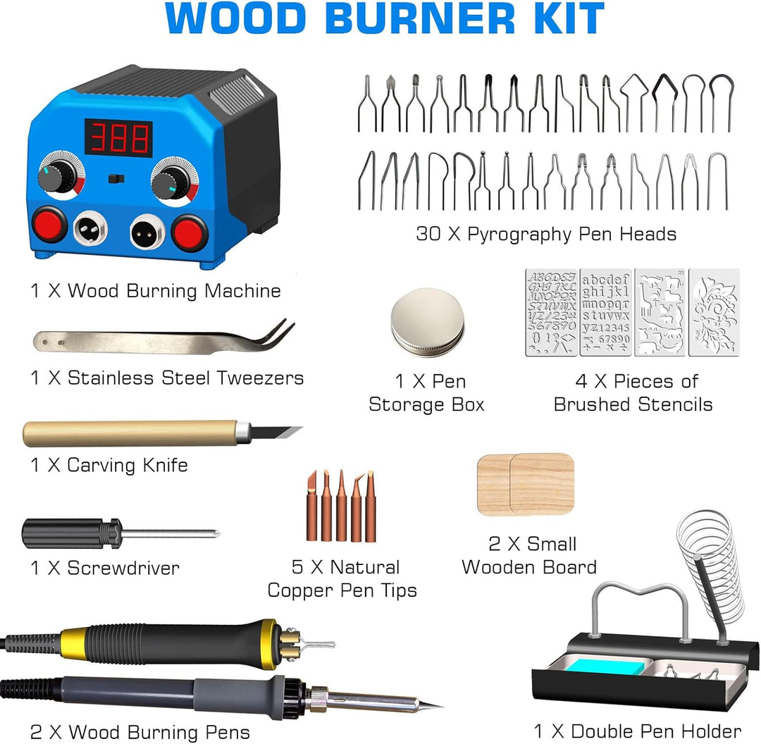 Doppelstift Brandmalerei Brennpeter für holz mit Digitalanzeig mit 2 Stiften und 30 Tlg Drahtspitzen
