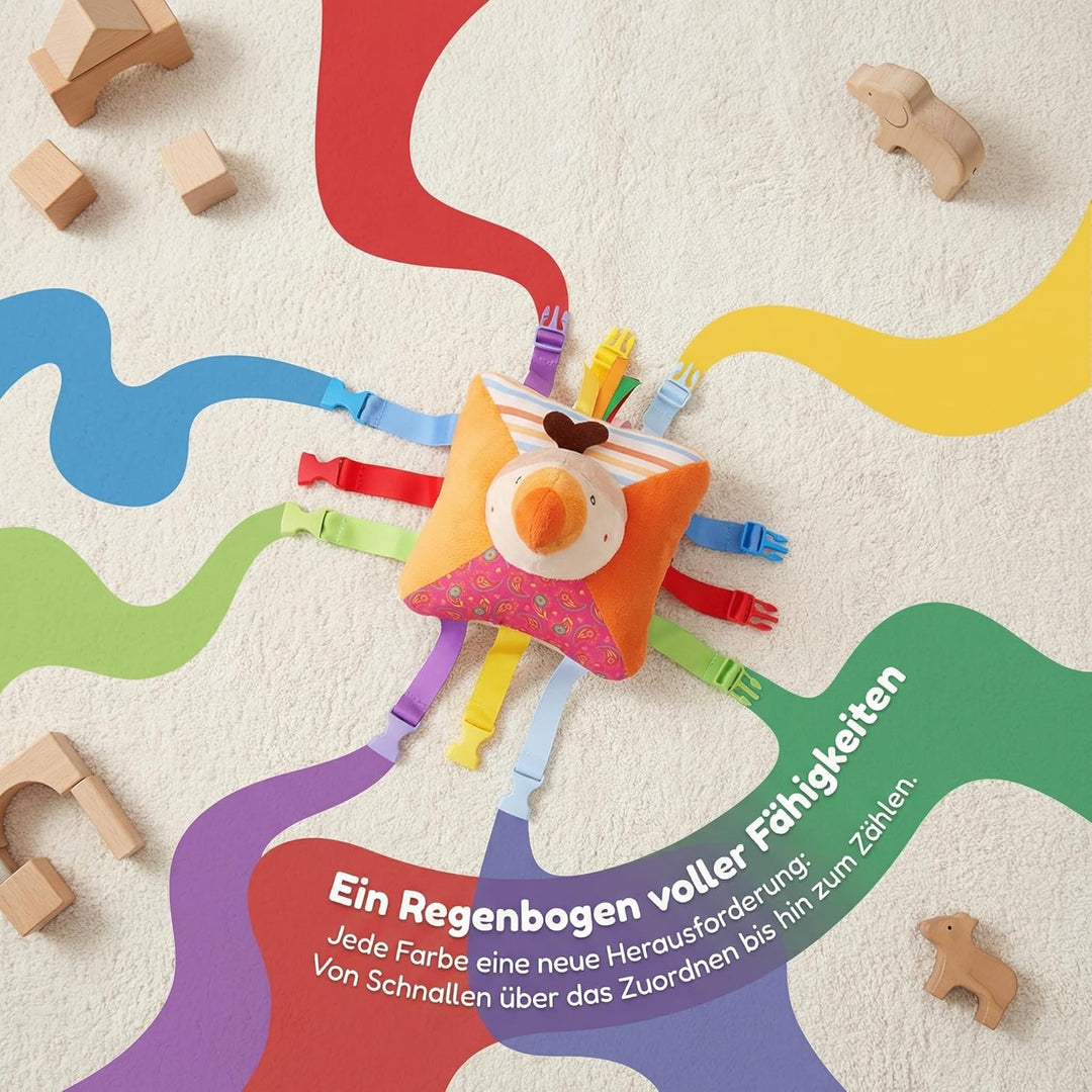 Amagogo Montessori Plüsch Busy Board Schnalle Spielzeug - Activity Board mit 6 Schnallen, Weich & Si