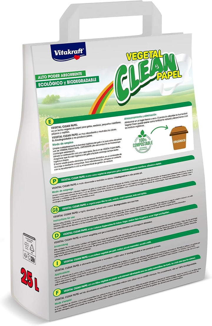 Vitakraft Vegetal Clean Papel, Streu für Kleintiere, mit Geruchskontrolle und Absorptionskapazität (