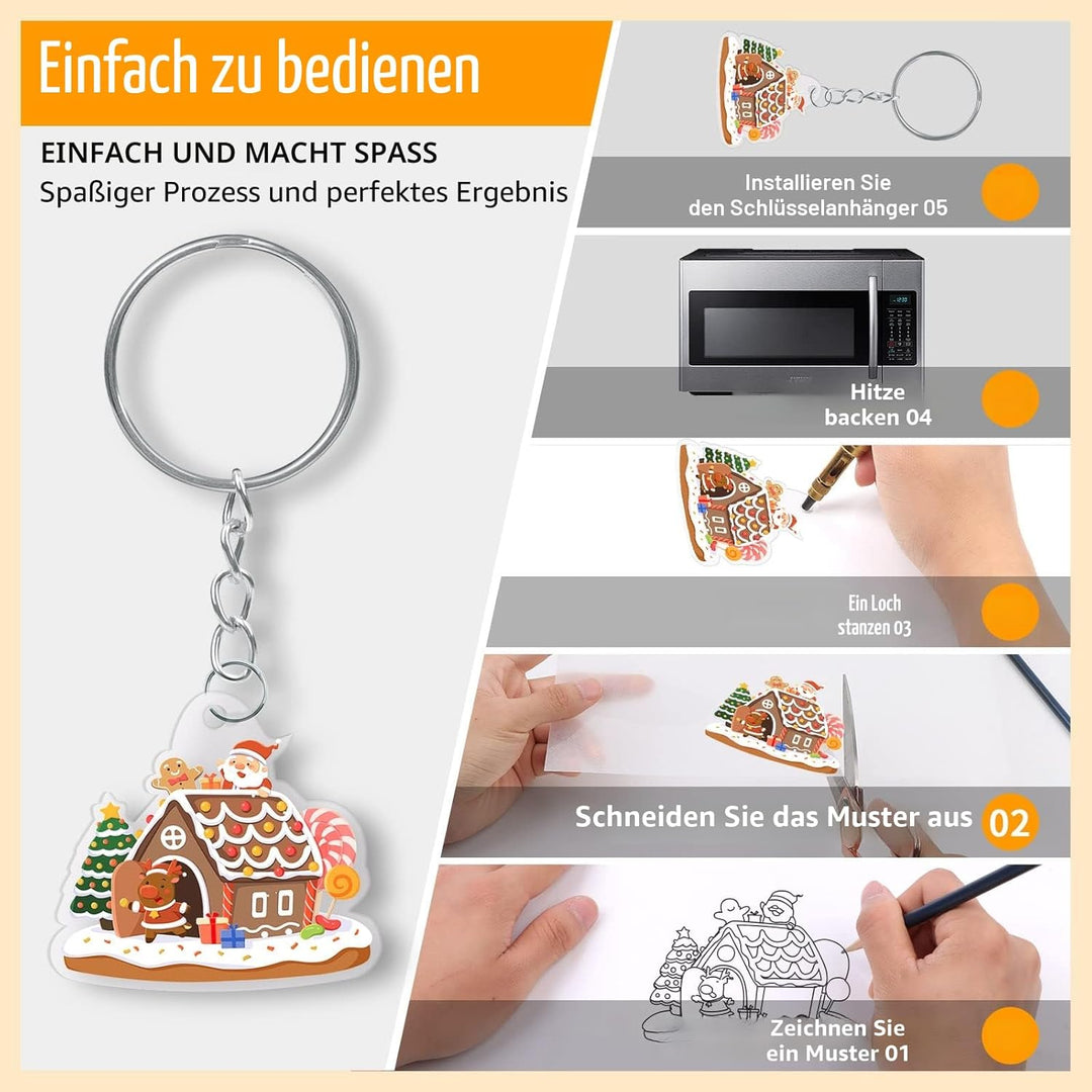 WOOWAIR 225 Stück Schrumpffolie Set, Inklusiv 25 Stück A4 Schrumpffolie zum Bemalen(20 x 29 cm), 100