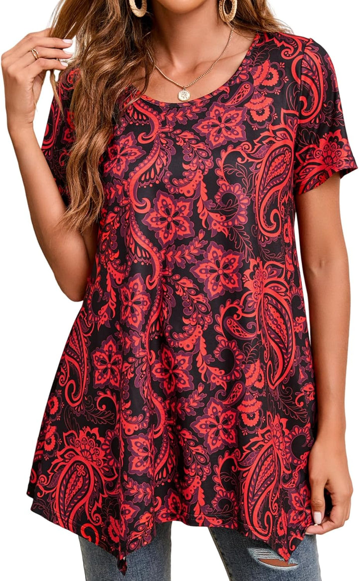 Enmain Damen Tunika Shirt Langarm/Kurzarm Longshirt Paisley Blumen 3/4 ärmel Locker Tops Sitzende Ob