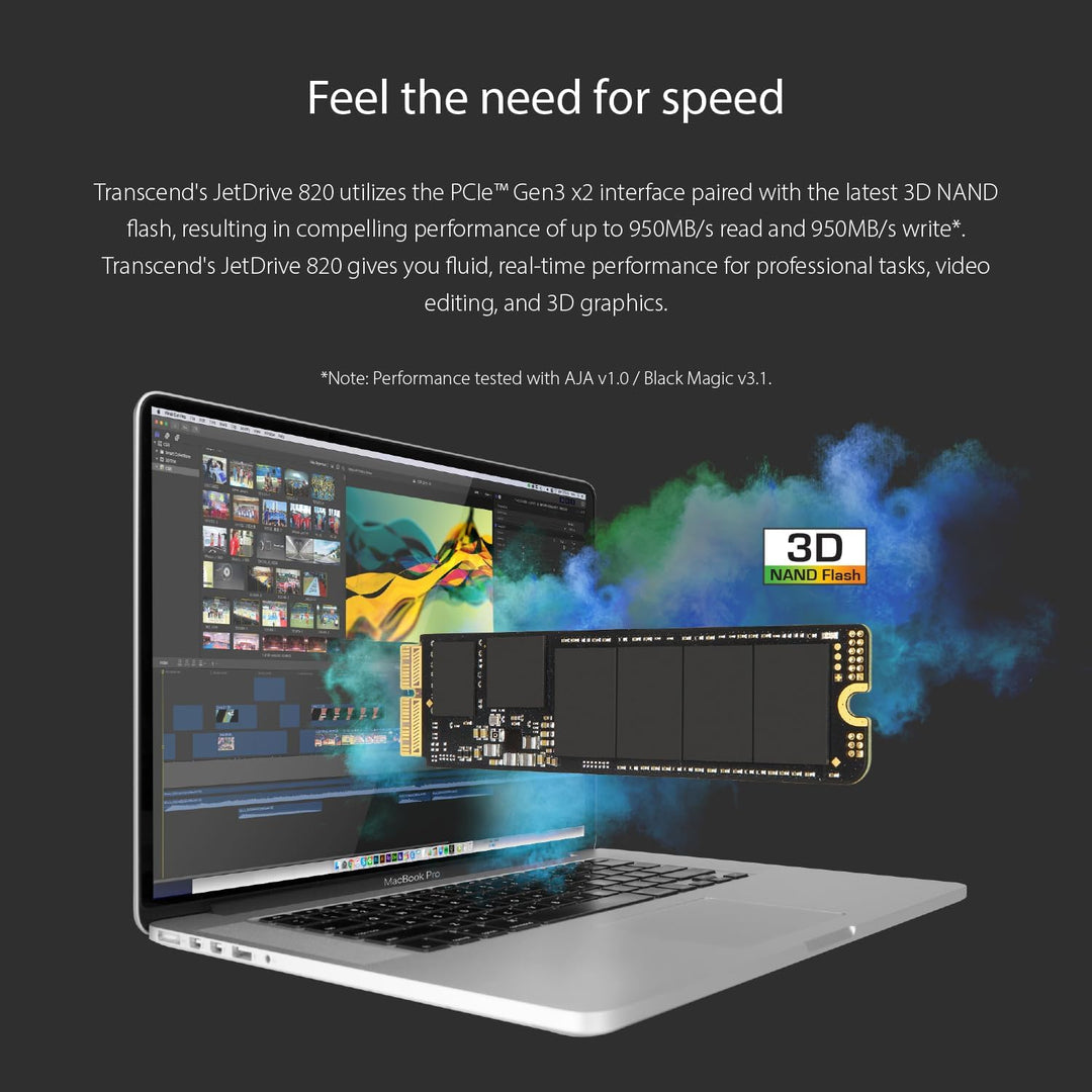 Transcend 960 GB JetDrive JDM 820 AHCI PCIe Gen3 x2 SSD TS960GJDM820 Ohne Thunderbolt-Gehäuse 960GB,