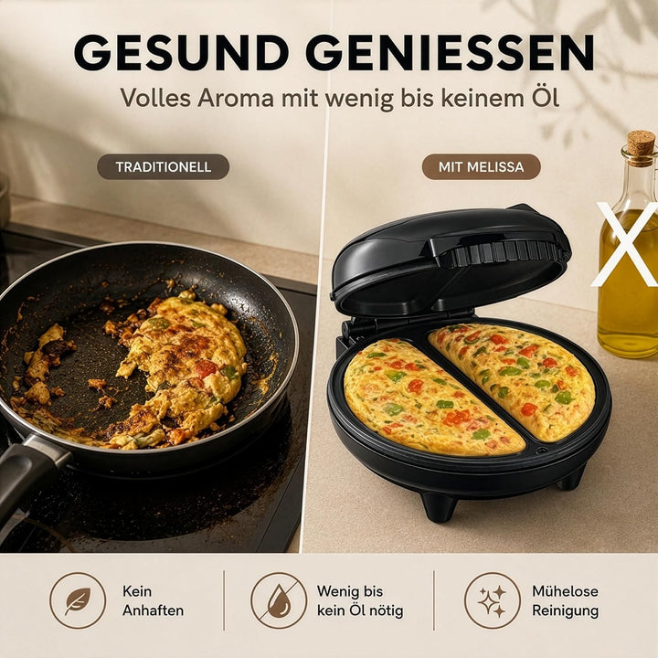 MELISSA 16250086 Omlett Maker Kontaktgrill-750 Watt Omeletts schnell, einfach und ohne Anhaften zube