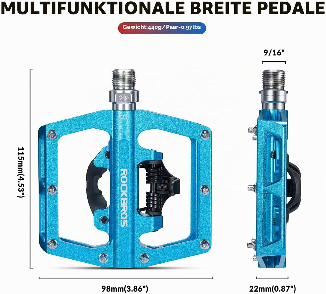 ROCKBROS Fahrradpedale Aluminium rutschfest 2 in 1 SPD Pedale/Plattform Pedale für MTB Rennrad Stadt