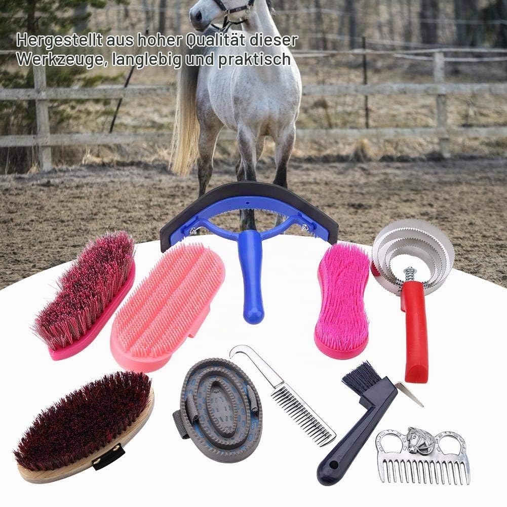 VIFER Pferdebürsten-Set 10-TLG Putzzeug für Pferde Reitsportbürste Pferdereinigungs Horse Grooming C