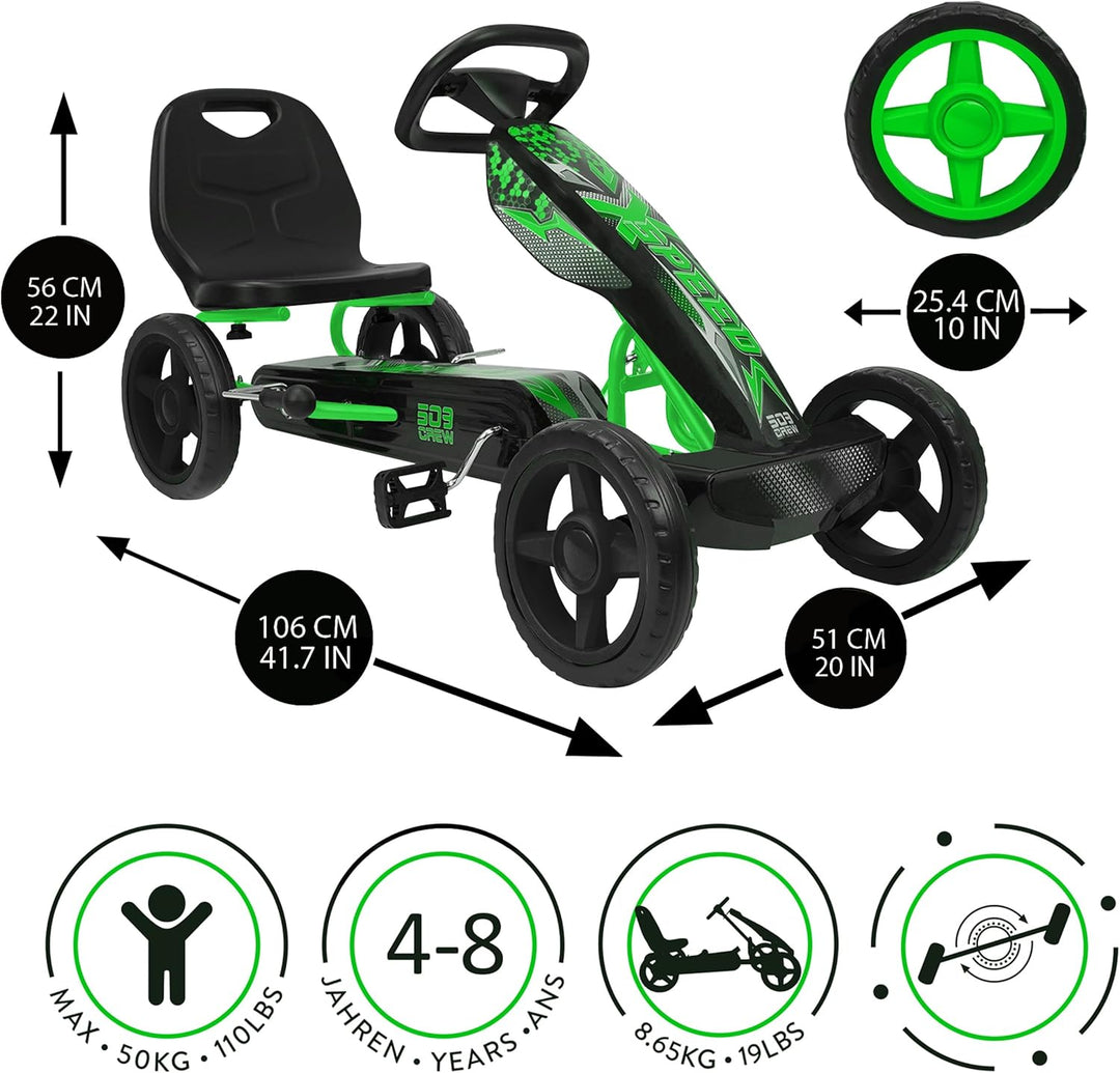 509 Crew XSpeed Pedal Go Kart, Pedal Car, Ride On, Sporty Graphics on The Front Fairing, Adjustable