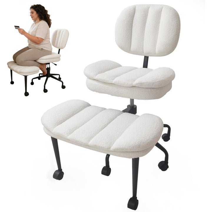 Bürostuhl Schreibtischstuhl Schneidersitz Stuhl, Kunstlammfell Ergonomischer Meditationsstuhl mit Ve