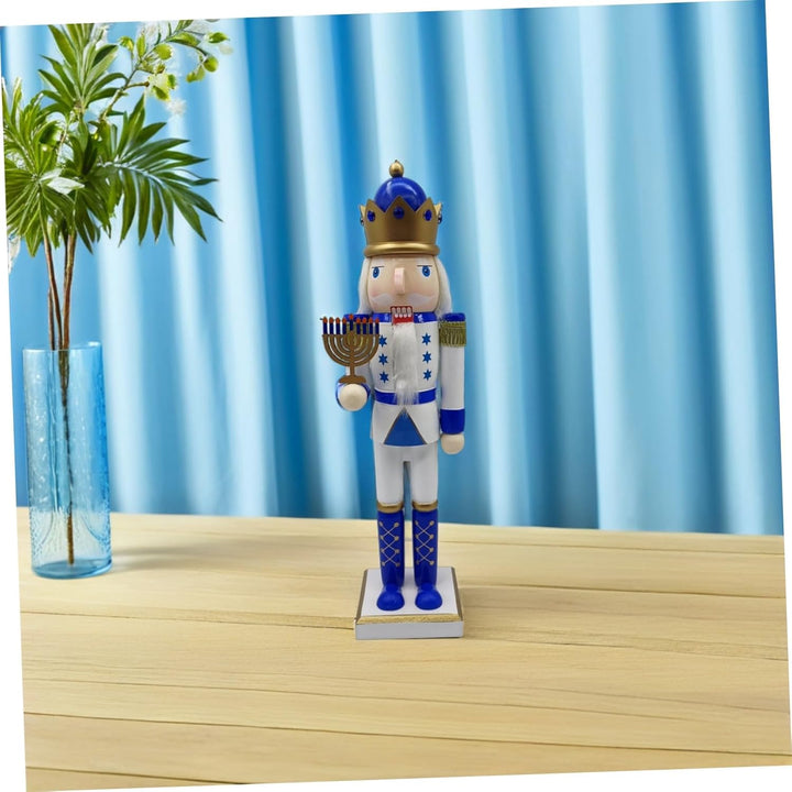 Ciieeo Nussknacker-Soldat-Puppe Aus Holz Blau-weiss Traditionelle Nussknacker-soldatenfigur Chanukka