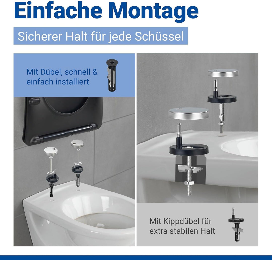 WENKO WC-Sitz Galati, flacher Toilettensitz in D-Form mit Absenkautomatik, aus Duroplast, Fix-Clip-B