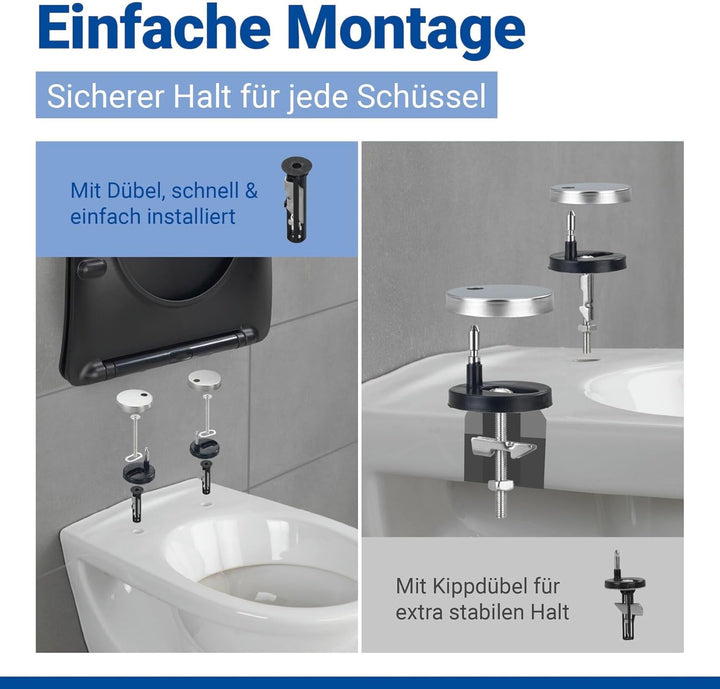 WENKO WC-Sitz Galati, flacher Toilettensitz in D-Form mit Absenkautomatik, aus Duroplast, Fix-Clip-B