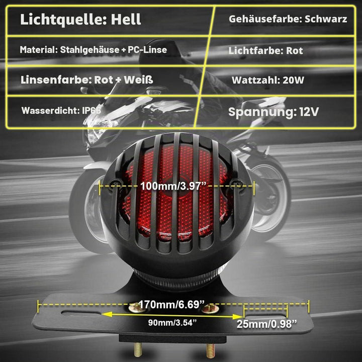 Katur Motorrad-Rücklicht für Harley Bobber Chopper Custom April IA Mana, Schwarz, 1 Stück
