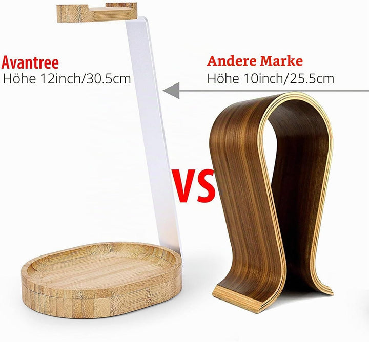 Avantree Universaler Baum &amp; Aluminium kopfhörerständer, Stabil Headset Halter Halterung Holz mit Kab