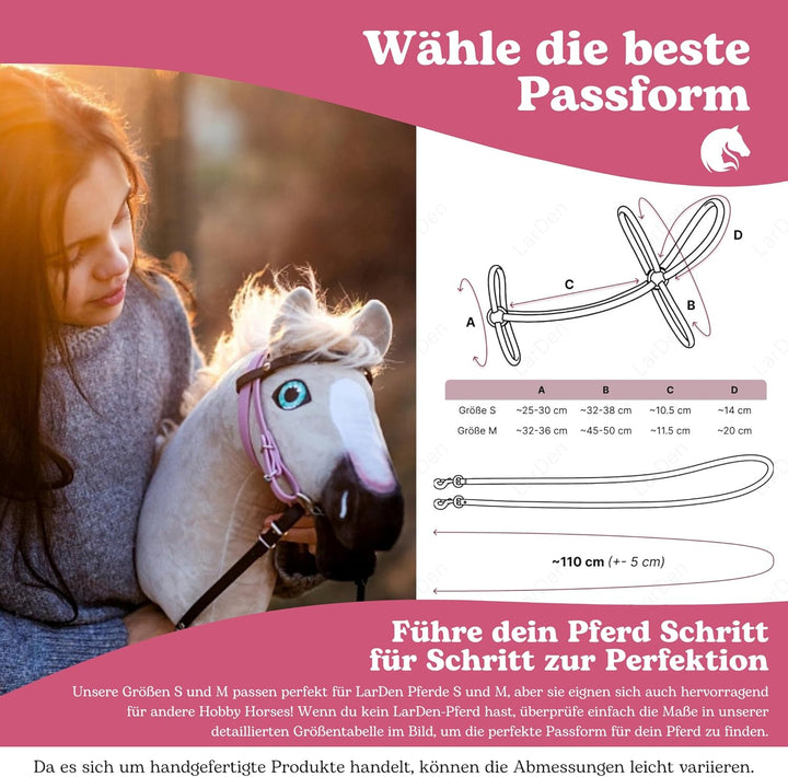 LarDen Hobby Horse Trense mit Zügeln | Komplettes Zaumzeug mit Nasenriemen Light Brown | Hobbyhorse