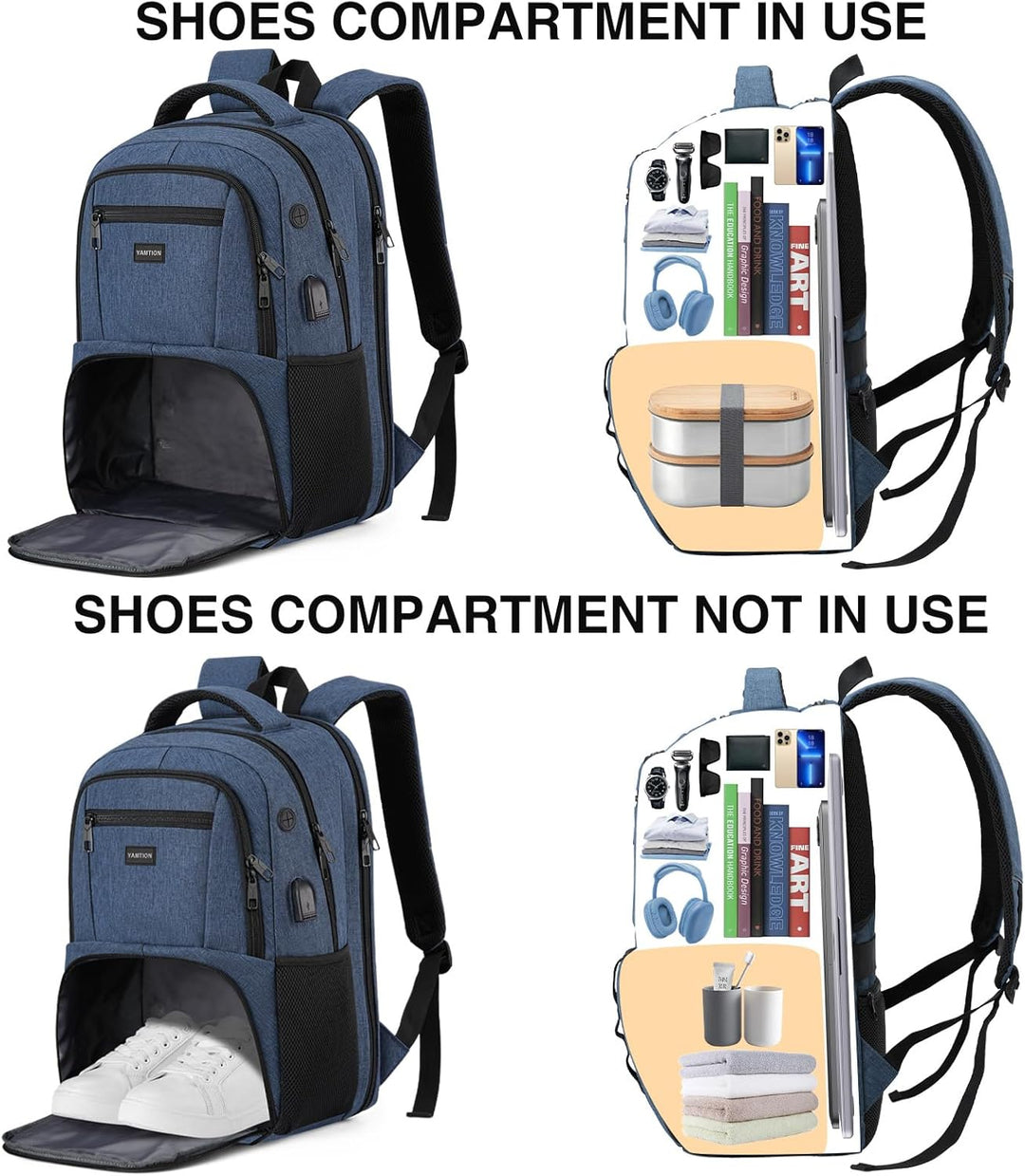 YAMTION 17,3 Zoll Rucksack Laptop Herren Gross Sportrucksack mit Schuhfach für Fitnessstudio Schulru