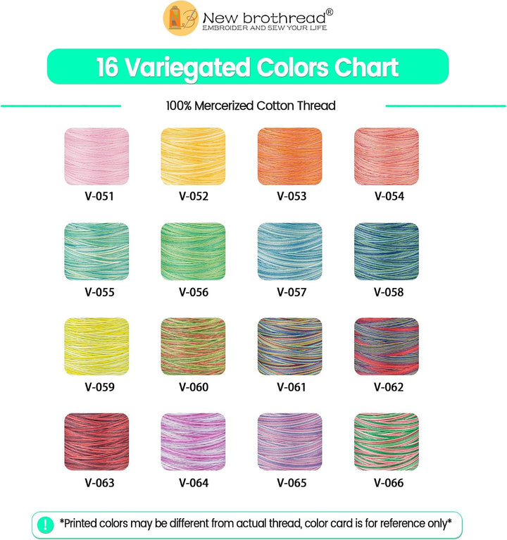 New brothread 16 Multi Farben Mehrzweck 100% Mercerisierte Baumwollfaden 30WT (50S/3) 600M zum Quilt