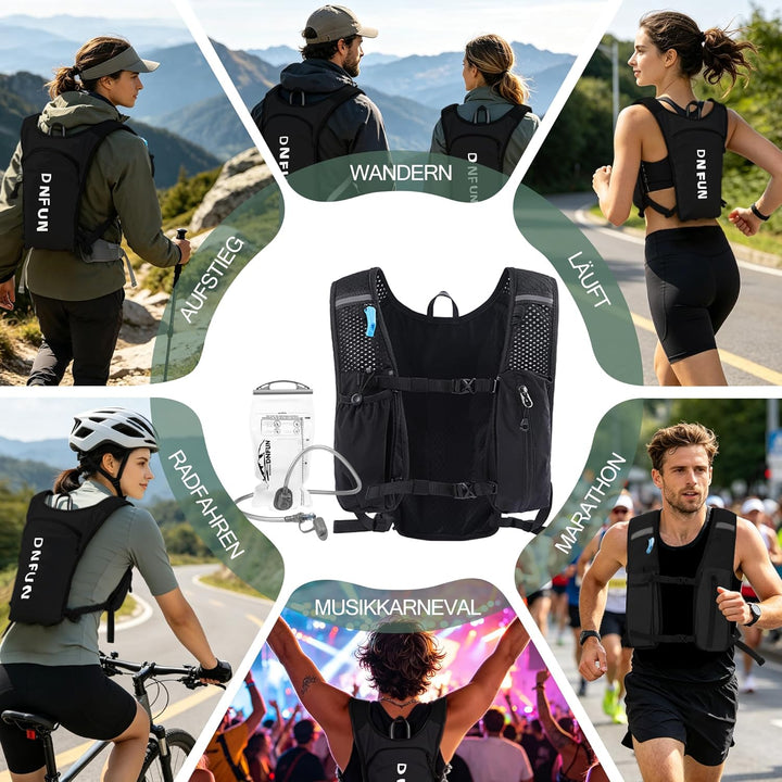 DNFUN Laufweste Damen Herren,verstellbare Trinkweste mit 1.5L Trinkflasche,5L Running Vest Trinkruck