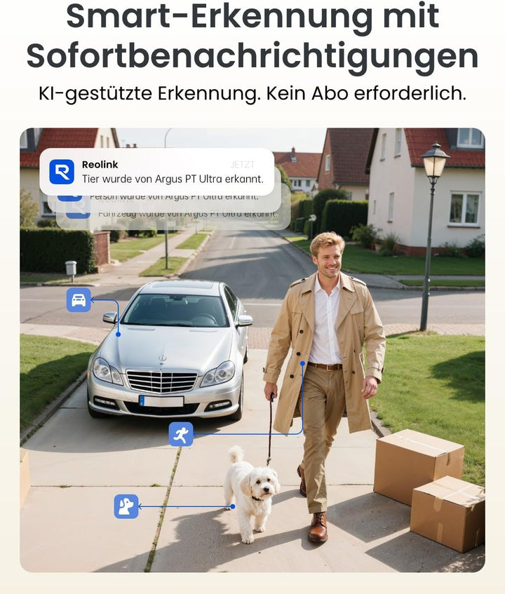 Reolink Erste 4K Solar Überwachungskamera Aussen Akku, Argus PT Ultra + 6W Solarpanel, 2,4&5GHz WiFi