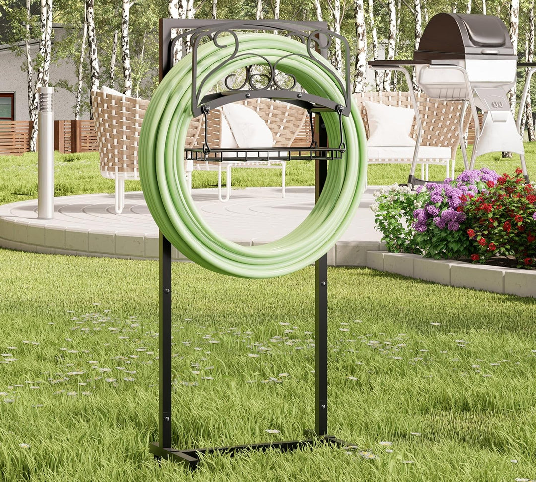 Kingson tragbare Gartenschlauchhalter mit Korb, robust, freistehender Stahlständer, hält 45 m Schlau