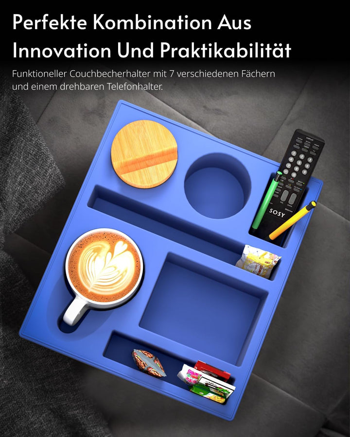 Couch bar Snack box Silikon sofatablett mit 360 Grad Drehbar Handyhalter beistelltisch mit Holz Sofa
