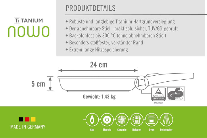 Woll 1524N Gusspfanne, Aluminium, schwarz, 48 x 24 x 5 cm Ø 24 cm, 5 cm hoch, Ø 24 cm, 5 cm hoch