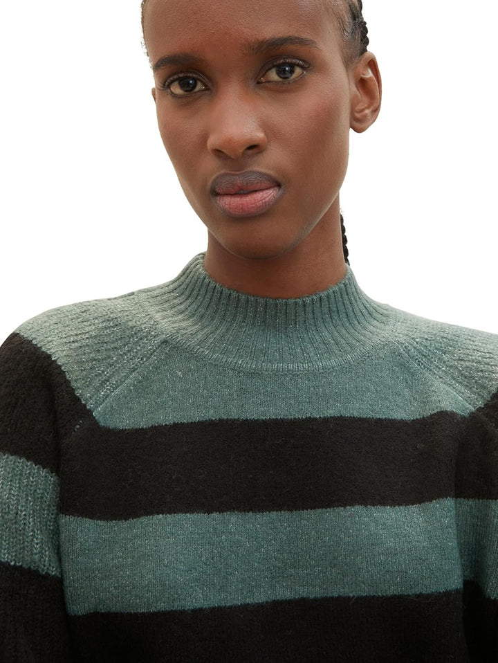 TOM TAILOR Denim Damen Pullover L 34223 - Green Black Stripe, L 34223 - Green Black Stripe