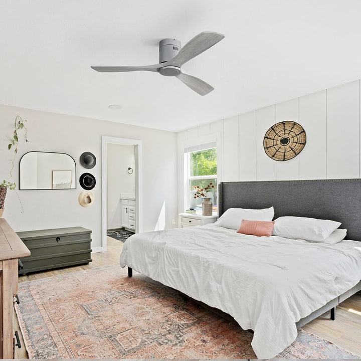 Sofucor Deckenventilator mit Fernbedienung, Deckenventilator aus Massivholz mit 3 Holzlüfterblätter,