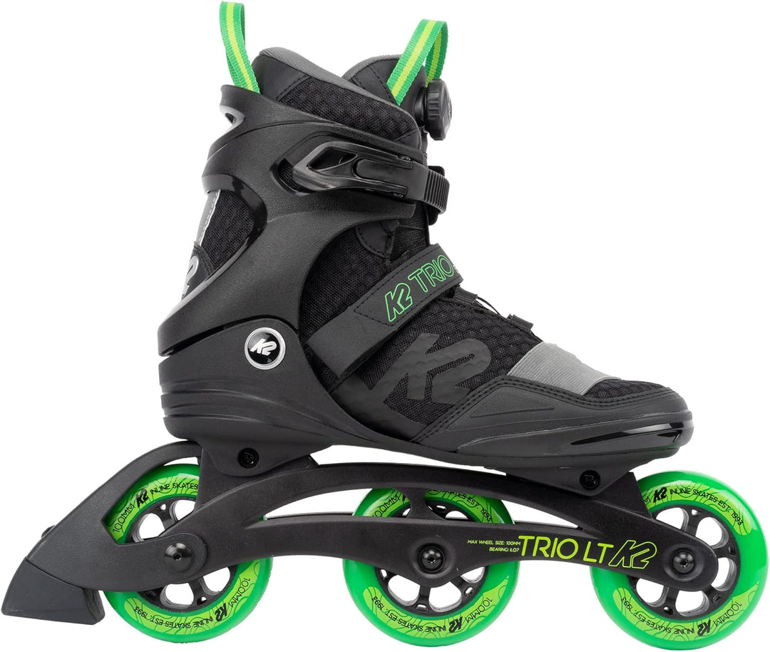 K2 Skates Unisex Inline Skates TRIO LT 100, black - green, 30G0301.1.1.050, EU: 36.5 (UK: 4 / US: 5)