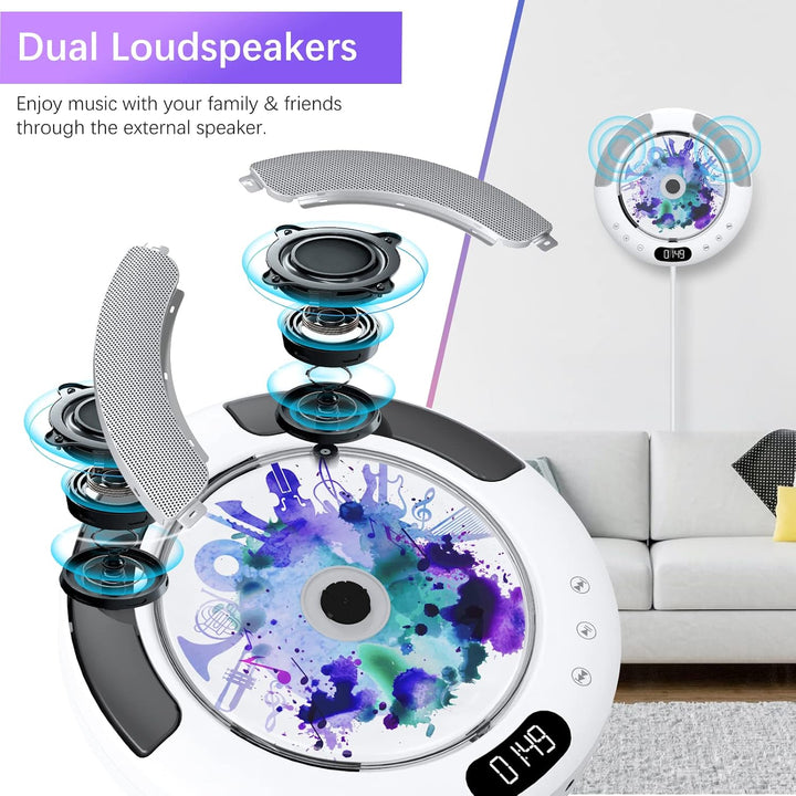KOVCDVI CD Player Bluetooth mit Touch-Tasten Lautsprecher CD-Player für Wandmontage mit FM-Radio USB
