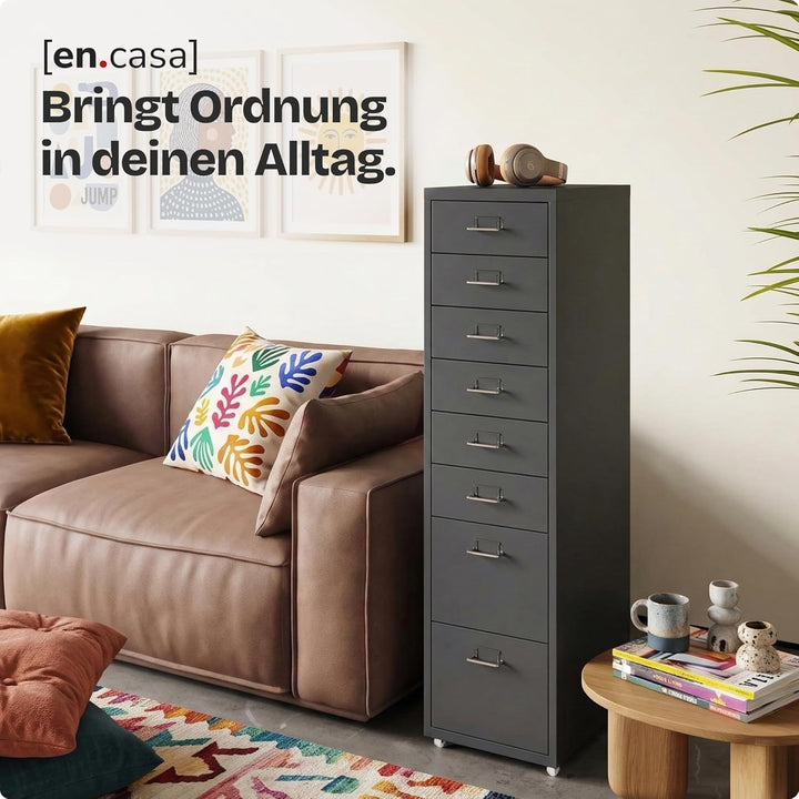 [en.casa] Rollcontainer Kökar Schubladenschrank Metall Aktenschrank mit 8 Schubladen Bürowagen mit R