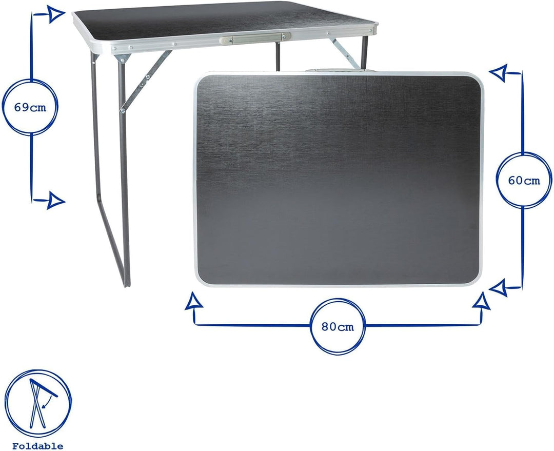 Harbour Housewares 1x Schwarz 80cm x 60cm Klappbarer Campingtisch aus Metall - Klein Faltbar Tragbar
