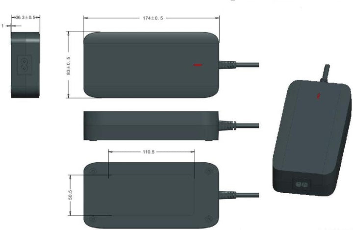 Enerpower Ladegerät Li-Ion 58,8V 3A 180 Watt (XLR-3, DC Rundstecker 5,5 x 2,5 mm) für 14S Li-Ion Akk