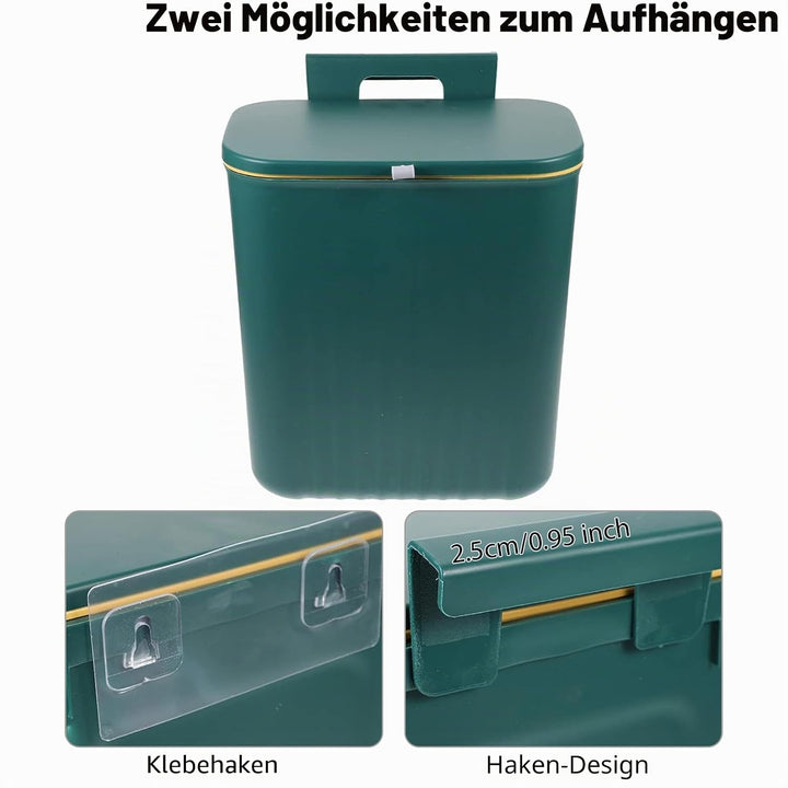 9L Mülleimer Hängend mit Deckel,Camping Mülleimer,Wandmontage Biomülleimer Küche,Kunststoff Geruchsd