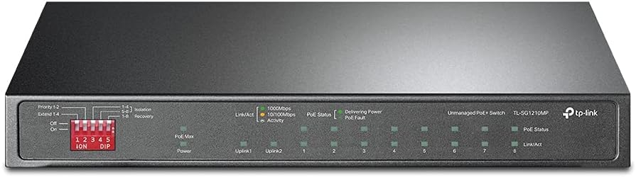 TP-Link TL-SG1210MP 10 Port Gigabit PoE LAN Switch (8 Gigabit PoE+ Ports, 1 Gigabit SFP Port, 123 W,