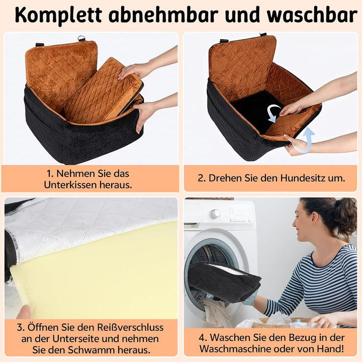 Hundeautositz bis 9 kg, Memory-Schaum Hundebooster mit Plüsch-Samt-Bezug, rutschfeste Unterseite & 2