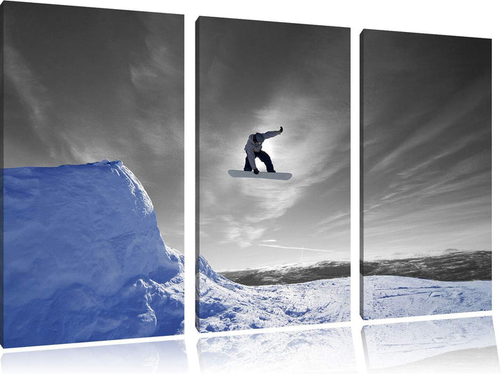 Pixxprint Snowboard Sprung Extremsport als Leinwandbild | Grösse: 3 Teilig (120x80) | Wandbild| Kuns
