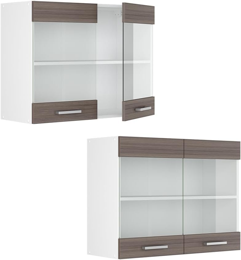 Vicco Küchenschrank Glas R-Line, Grau/Weiss, 80 cm Grau Hängeglasschrank 80cm, Grau Hängeglasschrank