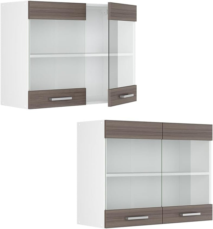 Vicco Küchenschrank Glas R-Line, Grau/Weiss, 80 cm Grau Hängeglasschrank 80cm, Grau Hängeglasschrank