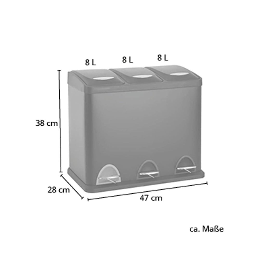 SVITA TC3X8 24 L Treteimer Abfalleimer Mülleimer Pulverbeschichteter Stahl Schwarz, Schwarz