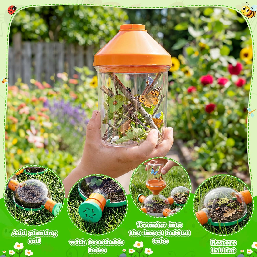 deAO Kinder Insektenfänger Set mit LED-Licht, Outdoor Abenteuerset mit Insektenhabitat Tunnel, Beche