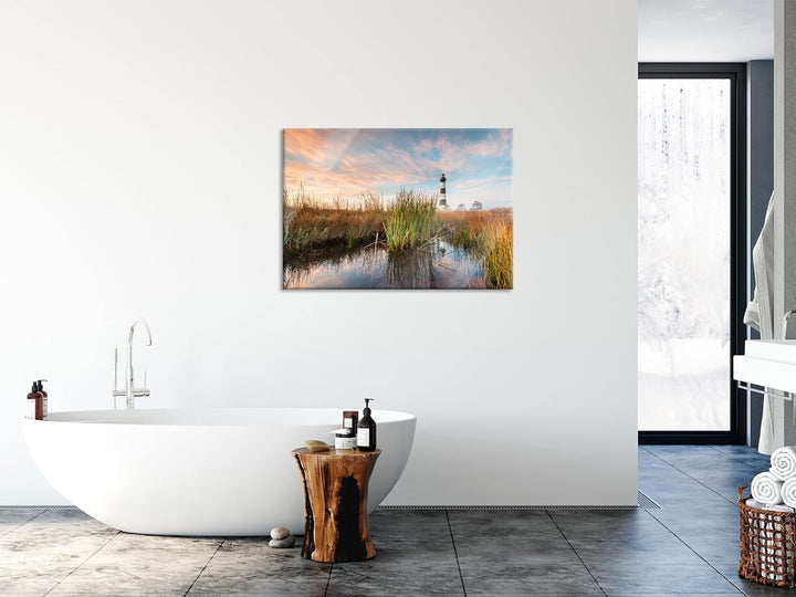 Pixxprint Glasbild | Wandbild aus Echtglas | Leuchtturm | 80x60 cm | inkl. Aufhängung und Abstandsha