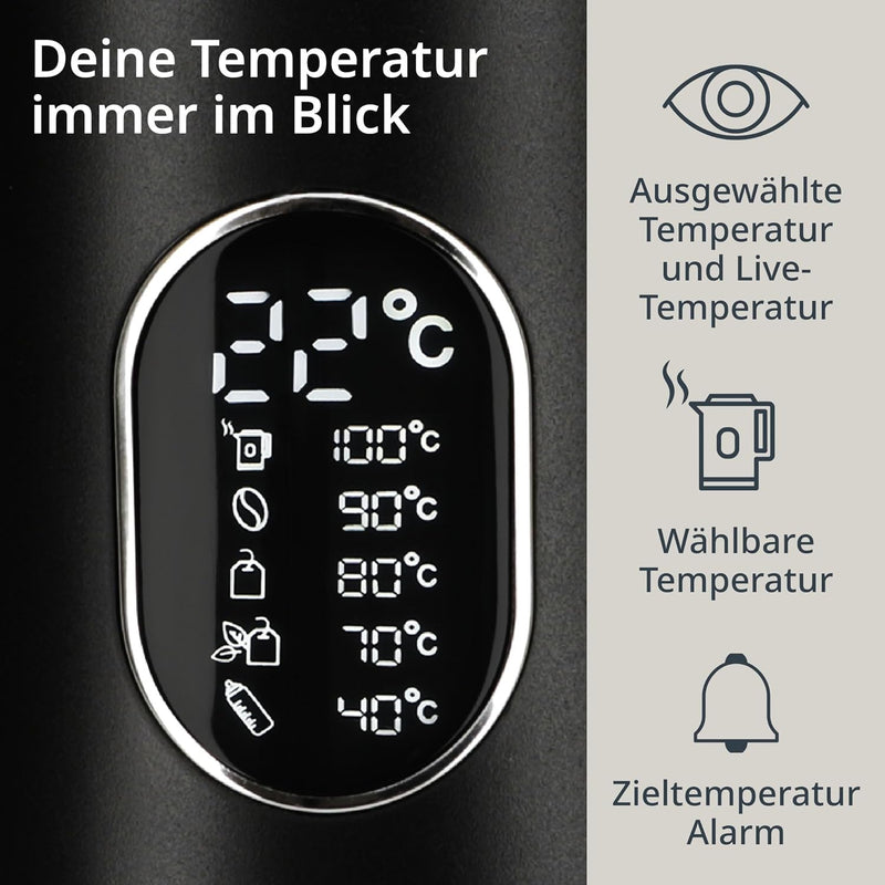 ADE Energiesparender Wasserkocher mit Temperatureinstellung 40-100°C | 1,5 l | Edelstahl | BPA-frei