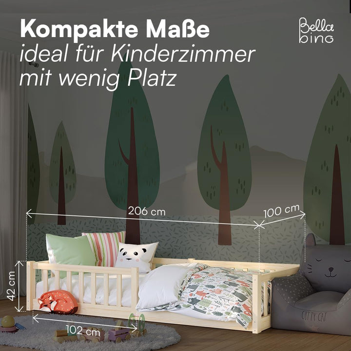 Bellabino Vere Bodenbett 90x200 cm, Massivholz Kiefer, Kleinkindbett, Natur | Montessori Kinderbett