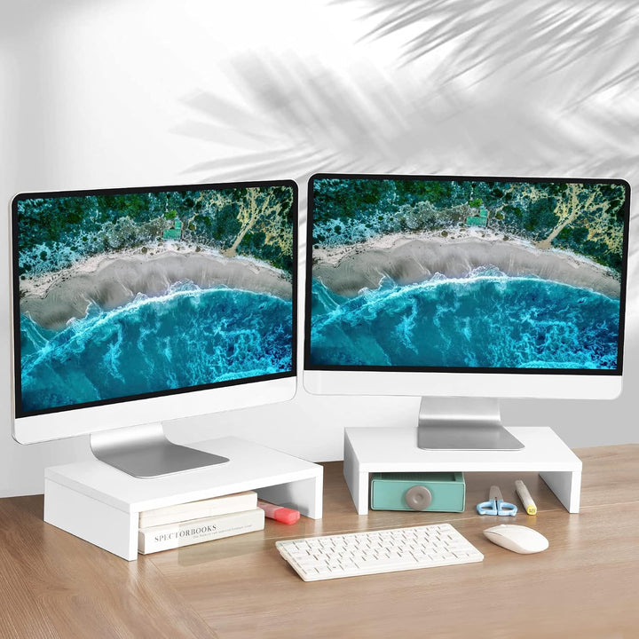 TEAMIX Monitorständer aus Holz, 2 Etagen, verstellbar, für 2 Monitore/Laptop/PC, Computer-Ständer fü