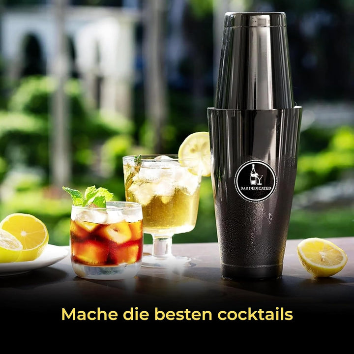 Bar Dedicated - Cocktail-Set Silber 13-teilig - Cocktail-Shaker Set mit Jigger - Boston Shaker Inkl.